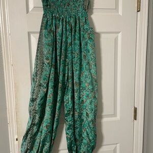 EARTHBOUND Green Floral Jumpsuit with Elastic Waist